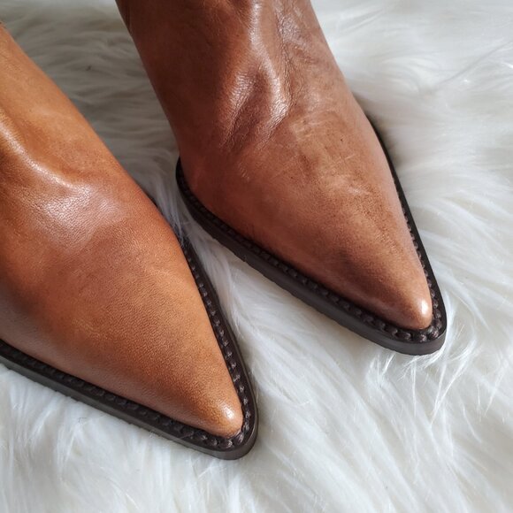 Andre' Cognac Leather Riding Studded Side Zipper Knee High Boot SZ 8 - Picture 8 of 16